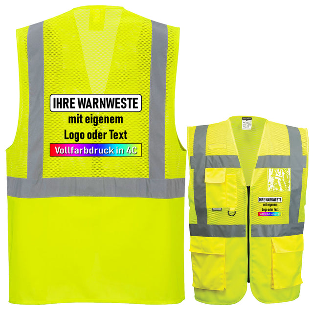 Portwest C496 Madrid Warnschutz MeshAir Exekutiv Weste mit Reißverschluss // optional mit Druck