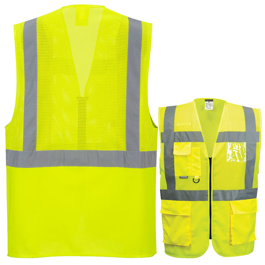 Portwest C496 Madrid Warnschutz MeshAir Exekutiv Weste mit Reißverschluss // optional mit Druck