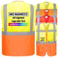Portwest S476 (Berlin) & S376 (Prag) Premium Warnschutz Exekutiv Warnweste mit Reißverschluss, Taschen und 4 Leuchtstreifen // optional mit Druck
