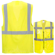 Portwest S476 & S376 Warnschutz Exekutiv Warnweste mit Reißverschluss, Taschen und 4 reflektierenden Leuchtstreifen, hohe Sichtbarkeit für Arbeitssicherheit