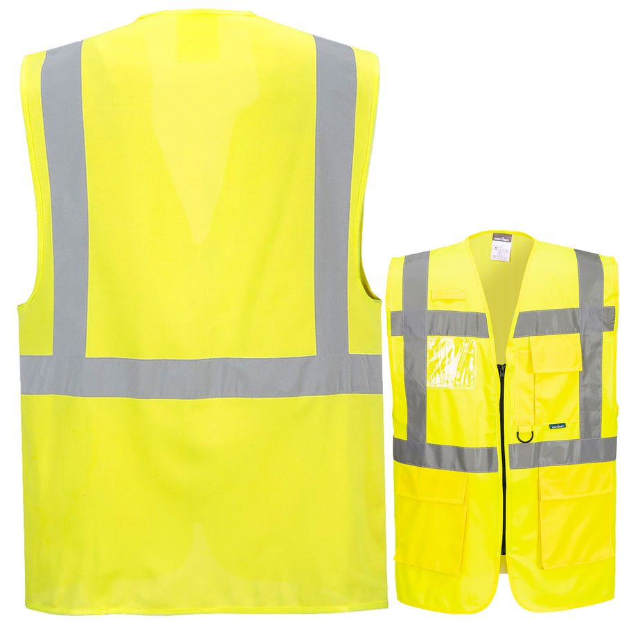Portwest S476 (Berlin) & S376 (Prag) Premium Warnschutz Exekutiv Warnweste mit Reißverschluss, Taschen und 4 Leuchtstreifen // optional mit Druck