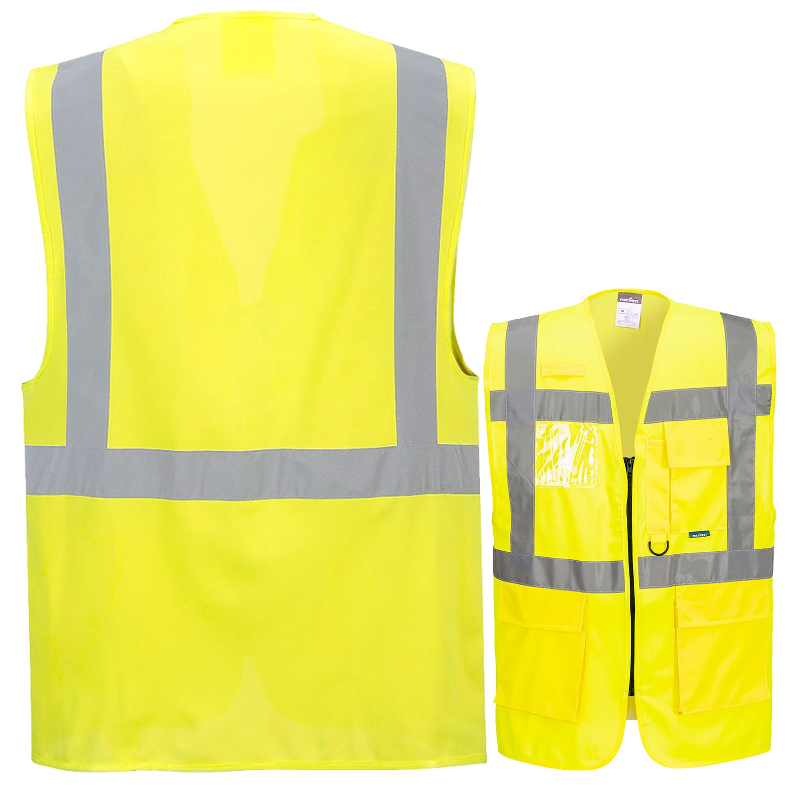 Portwest S476 (Berlin) & S376 (Prag) Premium Warnschutz Exekutiv Warnweste mit Reißverschluss, Taschen und 4 Leuchtstreifen // optional mit Druck