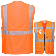 Portwest S476 Warnschutz Exekutiv Warnweste mit reflektierenden Streifen, Taschen und Frontreißverschluss, gelb und orange Varianten
