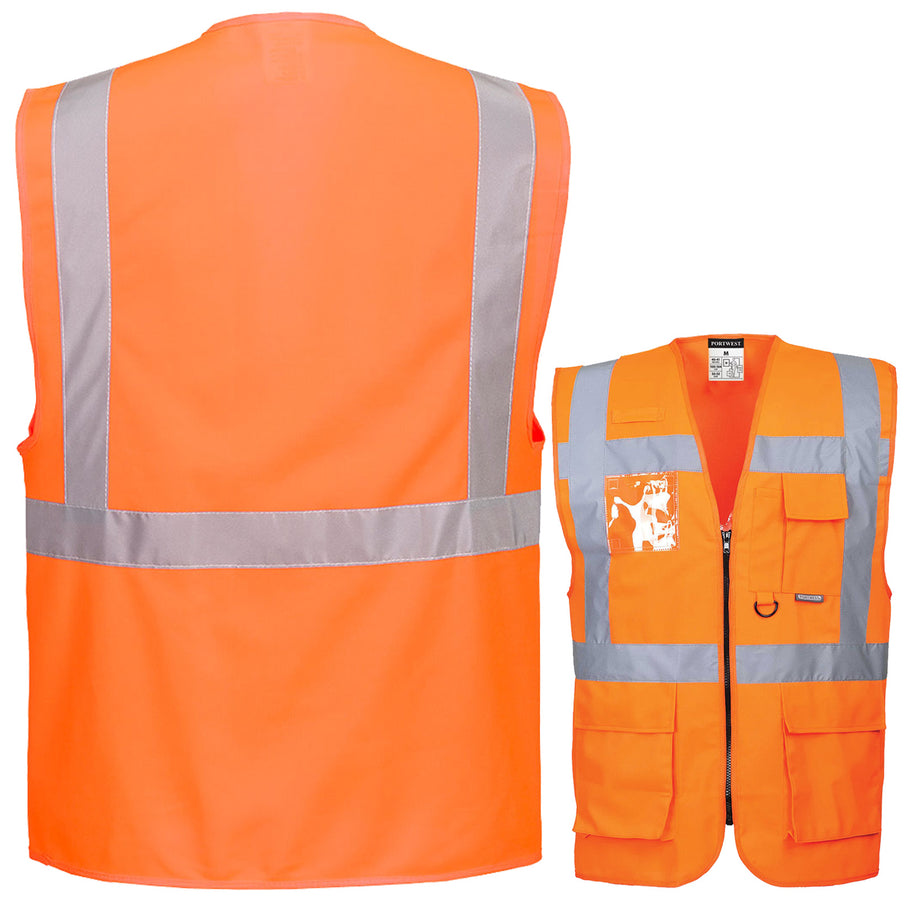 Portwest S476 (Berlin) & S376 (Prag) Premium Warnschutz Exekutiv Warnweste mit Reißverschluss, Taschen und 4 Leuchtstreifen // optional mit Druck
