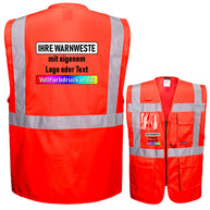 Portwest S476 (Berlin) & S376 (Prag) Premium Warnschutz Exekutiv Warnweste mit Reißverschluss, Taschen und 4 Leuchtstreifen // optional mit Druck