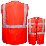 Portwest S476 Premium Warnschutz Exekutiv Warnweste mit Reißverschluss, Taschen und 4 reflektierenden Leuchtstreifen, ideal für hohe Sichtbarkeit und Funktionalität.