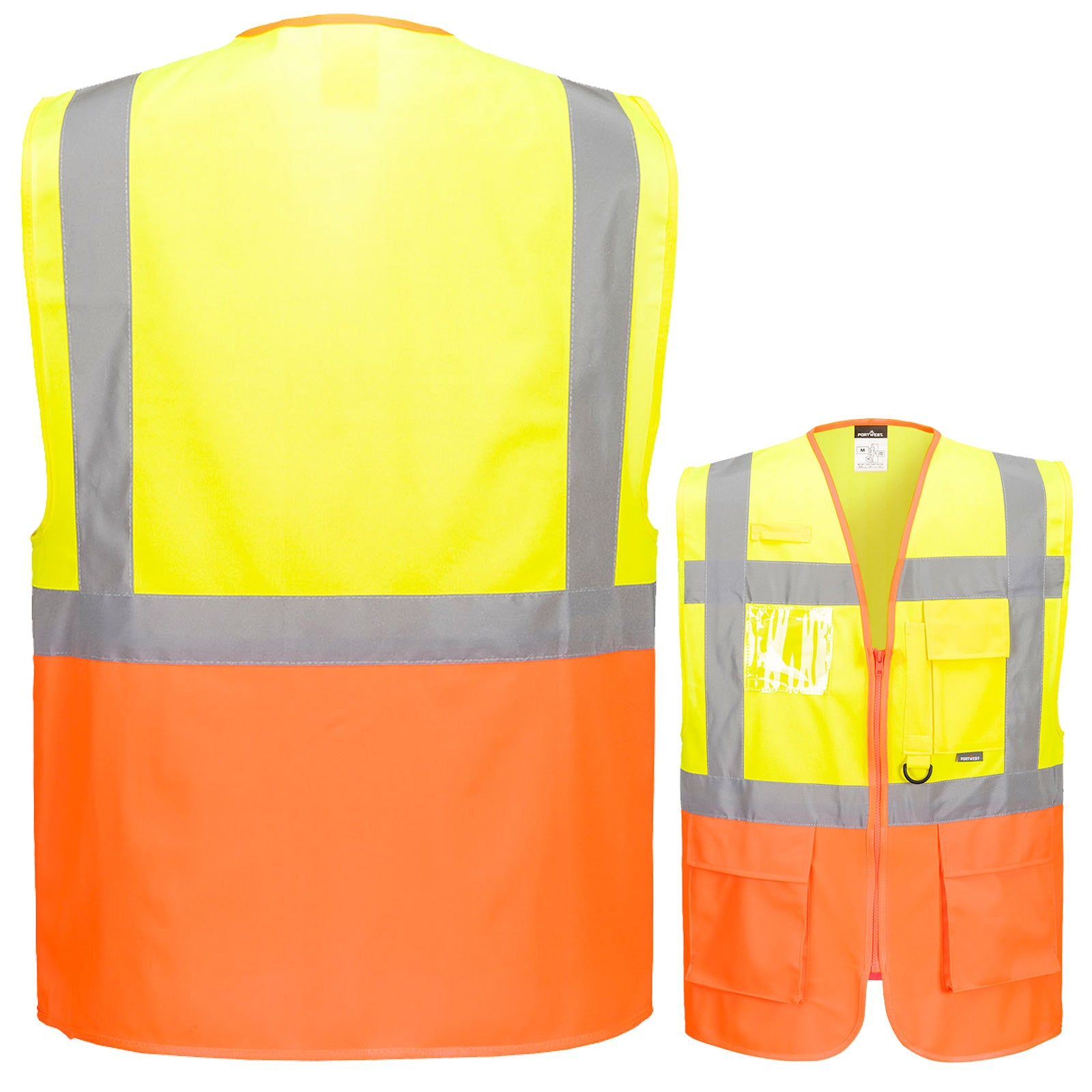 Portwest S476 (Berlin) & S376 (Prag) Premium Warnschutz Exekutiv Warnweste mit Reißverschluss, Taschen und 4 Leuchtstreifen // optional mit Druck