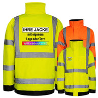 Hi-vis Regenjacke Lite „Kaunas“ mit 4 Reflexstreifen, wasser- und winddicht, optional mit individuellem Druck in Gelb und Orange