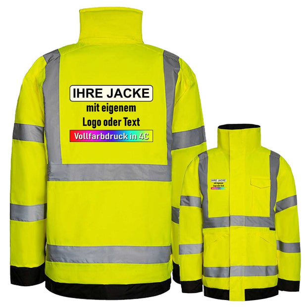 Regenjacke Lite Korntex Kaunas mit vier reflektierenden Leuchtstreifen und Kapuze bei Wind und Regen