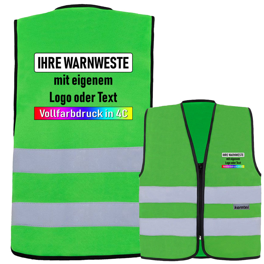 Korntex Reißverschluss-Warnwesten "Cologne" mit zwei Leuchtstreifen // optional mit Druck