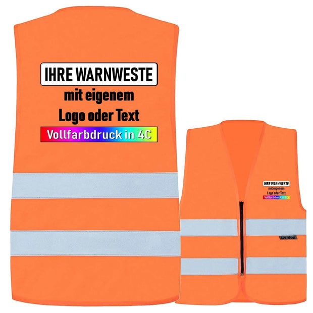 Orange Korntex Reißverschluss-Warnwesten mit zwei reflektierenden Leuchtstreifen und individuellem Druckoption