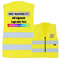 Korntex Reißverschluss-Warnweste mit zwei Leuchtstreifen und optionalem Druck, gelb, EN ISO 20471 zertifiziert