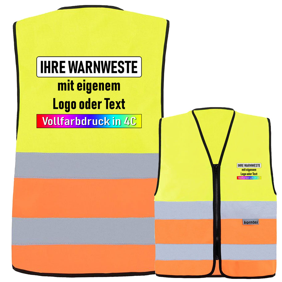 Korntex Reißverschluss-Warnwesten "Cologne" mit zwei Leuchtstreifen // optional mit Druck