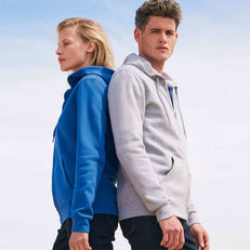 Personalisierbare Kapuzenjacken Sol's Stone mit Reißverschluss in Blau und Grau für individuellen Foto- und Textdruck