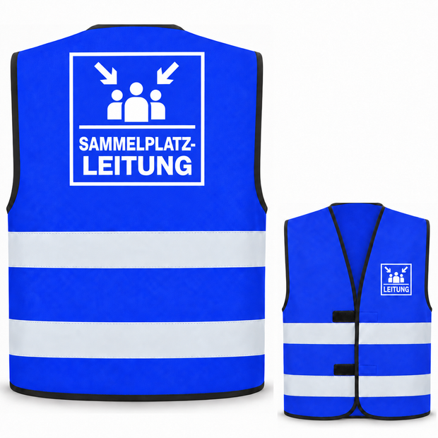 Sammelplatzleitung-Warnweste – Blau – Vorder- und Rückseite