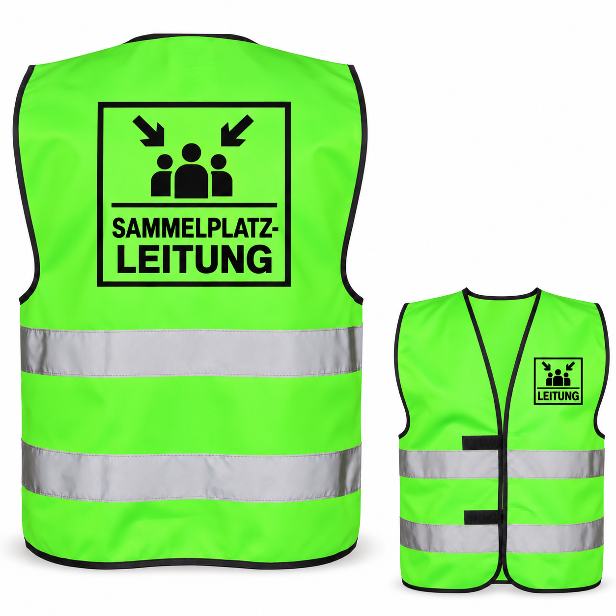 Sammelplatzleitung-Warnweste – Neongrün – Vorder- und Rückseite