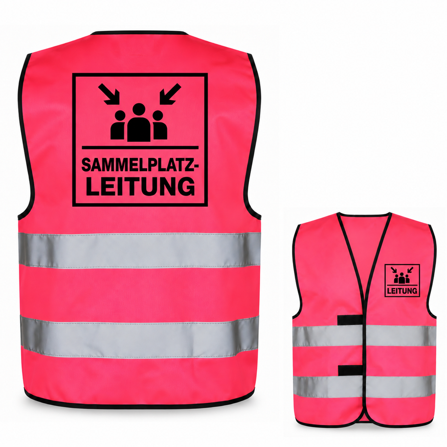 Sammelplatzleitung-Warnweste – Neonpink – Vorder- und Rückseite