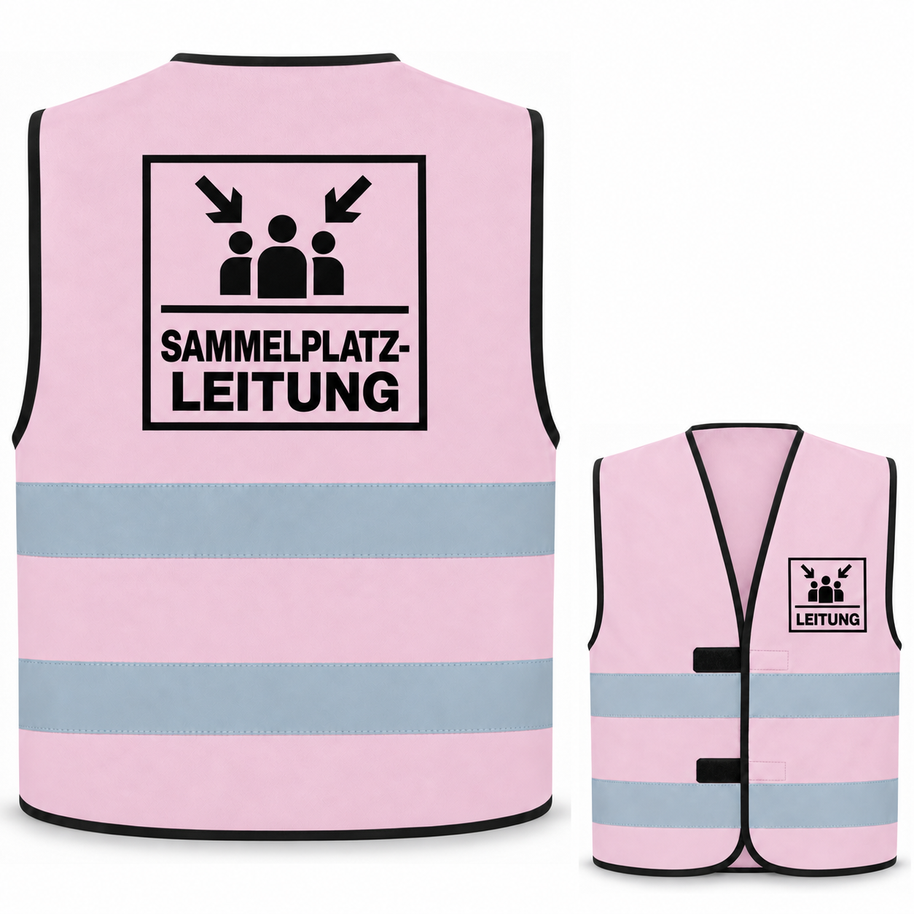 Sammelplatzleitung-Warnweste – Rosa – Vorder- und Rückseite