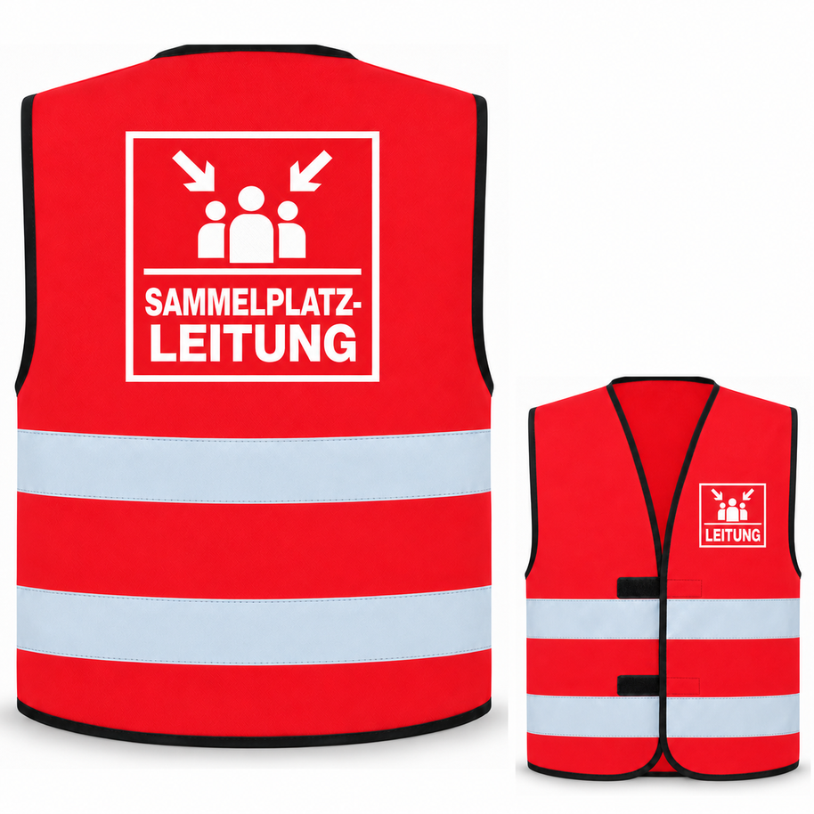 Sammelplatzleitung-Warnweste – Rot – Vorder- und Rückseite