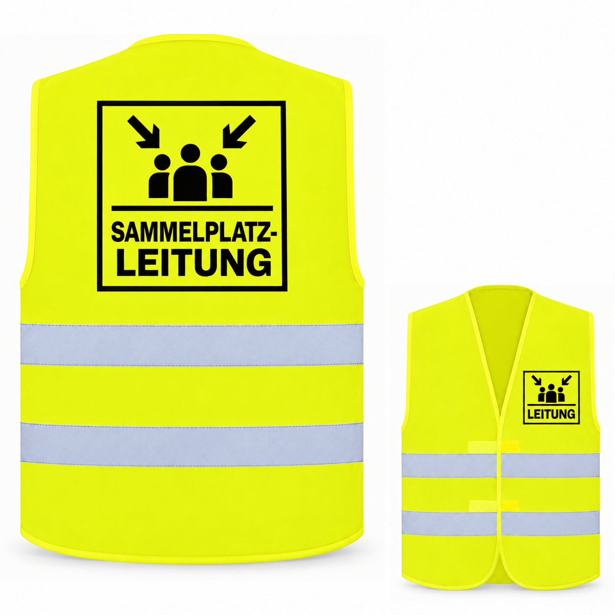 Sammelplatzleitung-Warnweste – Signal-Gelb (Saum Gelb) – Vorder- und Rückseite