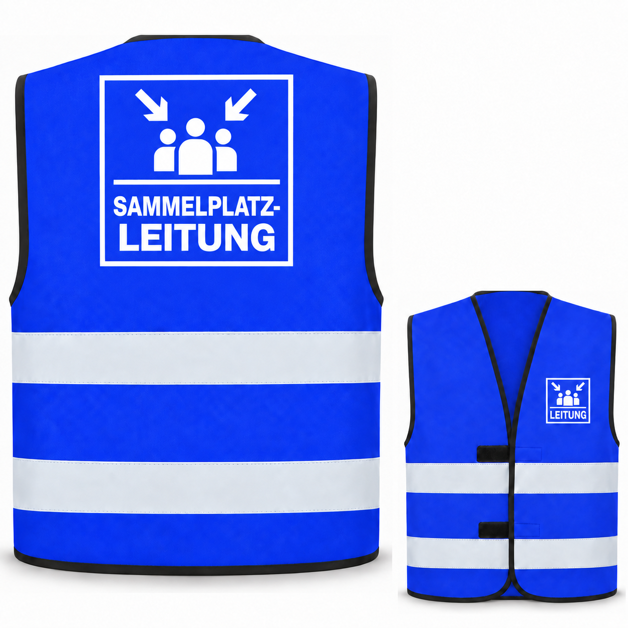 Sammelplatzleitung-Warnweste – Blau – Vorder- und Rückseite