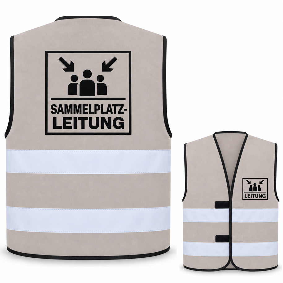 Sammelplatzleitung-Warnweste – Grau – Vorder- und Rückseite