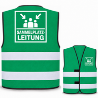 Sammelplatzleitung-Warnweste – Waldgrün – Vorder- und Rückseite