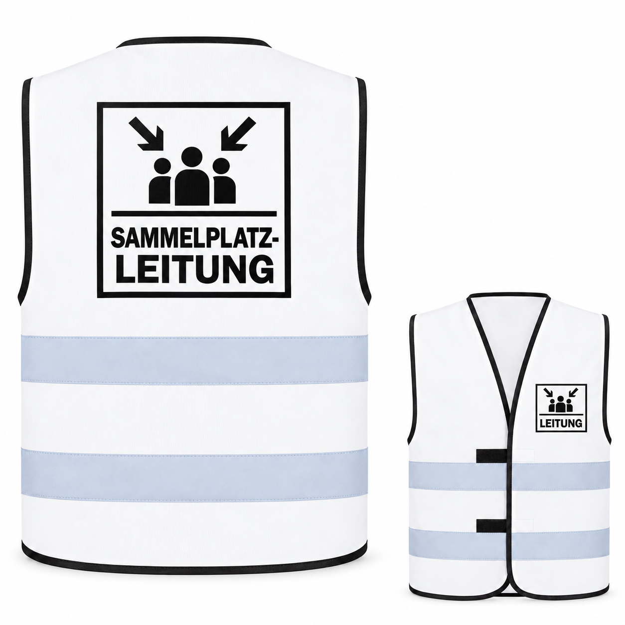 Sammelplatzleitung-Warnweste – Weiß – Vorder- und Rückseite