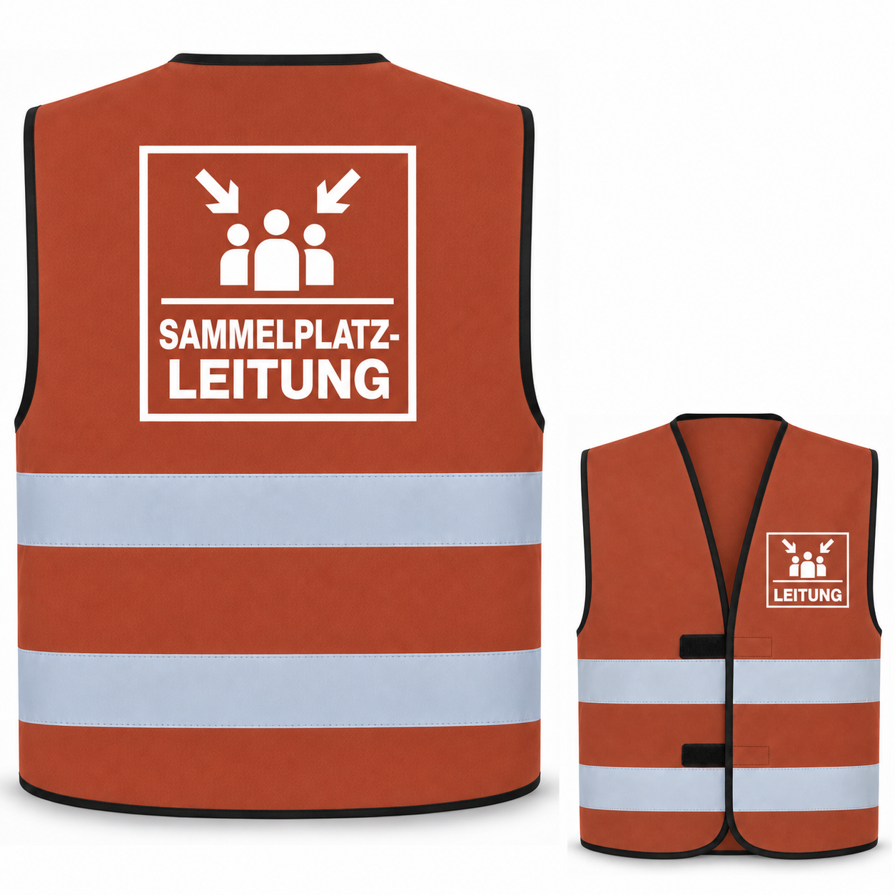 Sammelplatzleitung-Warnweste – Kastanie – Vorder- und Rückseite