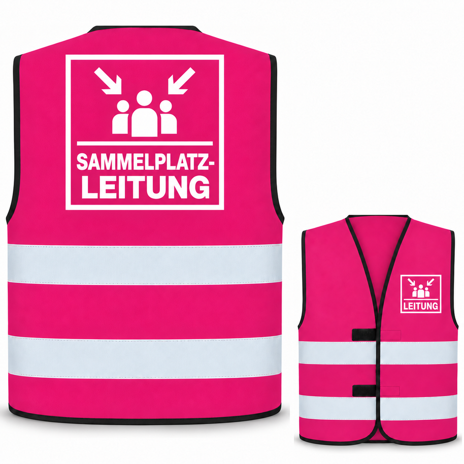 Sammelplatzleitung-Warnweste – Magenta – Vorder- und Rückseite