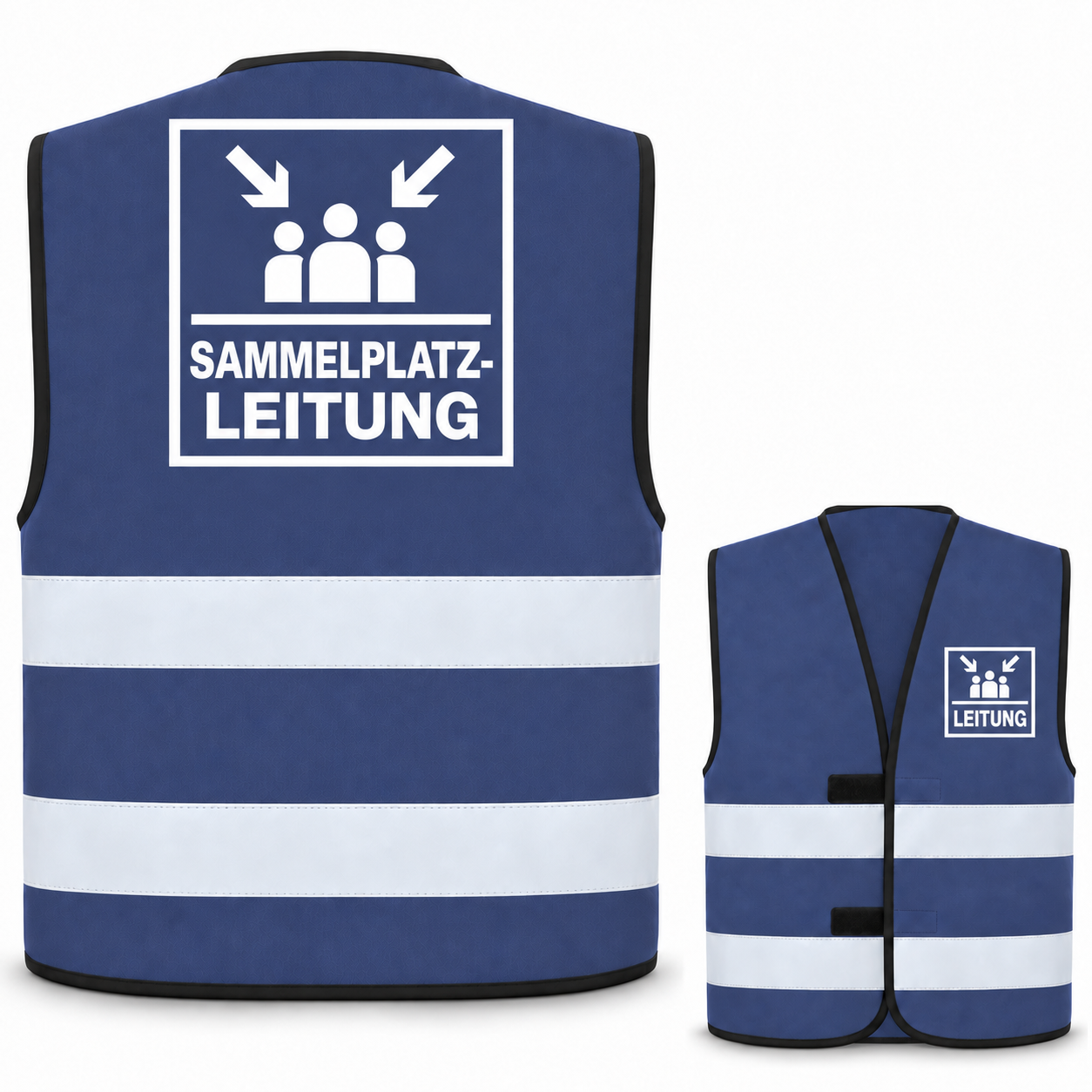 Sammelplatzleitung-Warnweste – Marineblau – Vorder- und Rückseite
