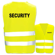 Security warning vest with two reflective stripes in various colors and sizes