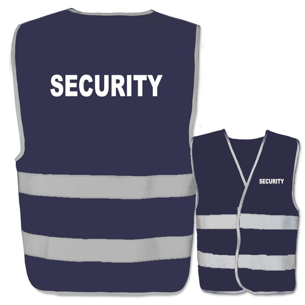 Sicherheitswarnweste mit Aufdruck Security und zwei Leuchtstreifen in verschiedenen Farben und Größen