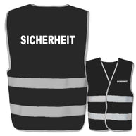 Warnwesten mit Aufdruck Sicherheit in verschiedenen Farben und Größen mit reflektierenden Leuchtstreifen