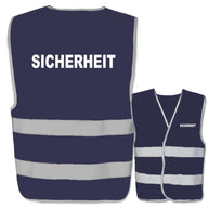 Warnwesten mit Aufdruck Sicherheit in verschiedenen Farben und Größen mit reflektierenden Leuchtstreifen