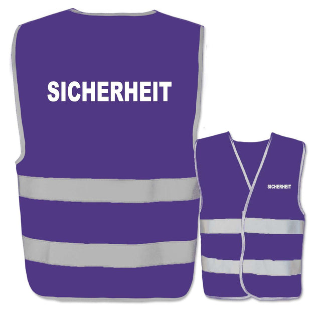 lila Warnwesten mit Aufdruck Sicherheit und reflektierenden Leuchtstreifen, viele Farben und Größen verfügbar