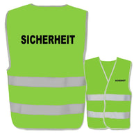 Warnwesten mit Aufdruck Sicherheit in verschiedenen Farben und Größen mit reflektierenden Leuchtstreifen