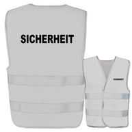 Gelbe Warnweste mit zwei Leuchtstreifen und individuellem Warnwesten-Aufdruck, verschiedene Farben und Größen verfügbar