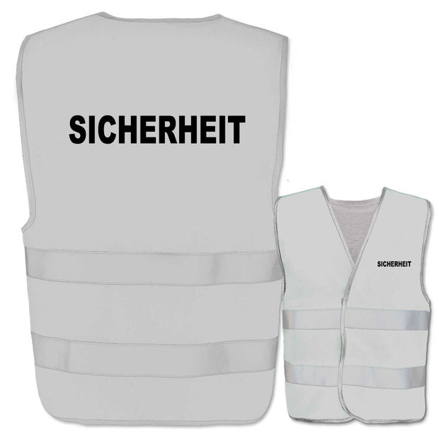Weiße Warnweste mit Aufdruck "Sicherheit" und zwei Leuchtstreifen, reflektierend, verschiedene Größen und Farben, anpassbar, Markenqualität EasyMesh