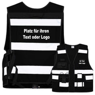 Tactical Weste Bonn mit dickerem Stoff, vielen Taschen, reflektierenden Streifen und individuellen Patches für Einsatzkräfte und Security