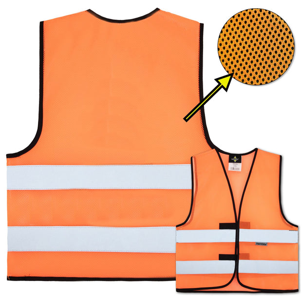 Test-Mesh Warnweste in Neonfarben mit schwarzem Standarddruck und Namensaufdruck