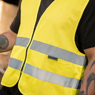 Test-Reißverschlußweste gelb mit schwarzem Druck und Klettverschluss