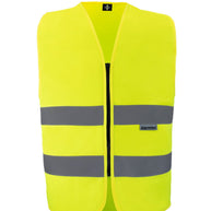 Test-Reißverschlußwesten bedruckt mit Namen, schwarze Motive, hochwertige Warnwesten aus Polyester, zertifiziert nach EN ISO 20471, Größen XS bis 5XL, Klettverschluss Front