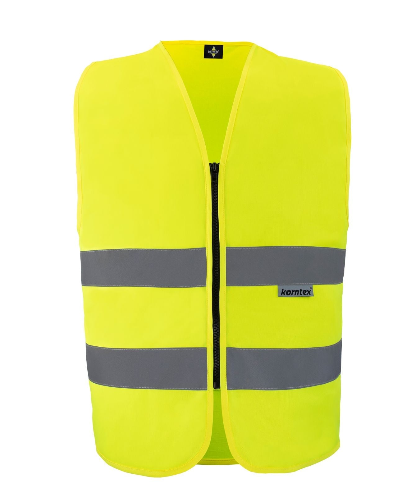 Test-Reißverschlußwesten bedruckt mit Namen, schwarze Motive, hochwertige Warnwesten aus Polyester, zertifiziert nach EN ISO 20471, Größen XS bis 5XL, Klettverschluss Front