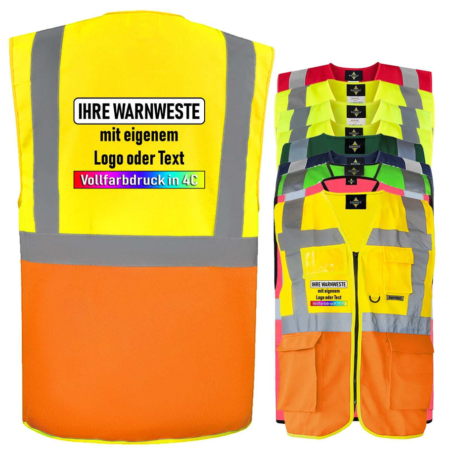 Korntex Multifunktionsweste Berlin mit Leuchtstreifen, Taschen und Reißverschluss in verschiedenen Farben und Größen