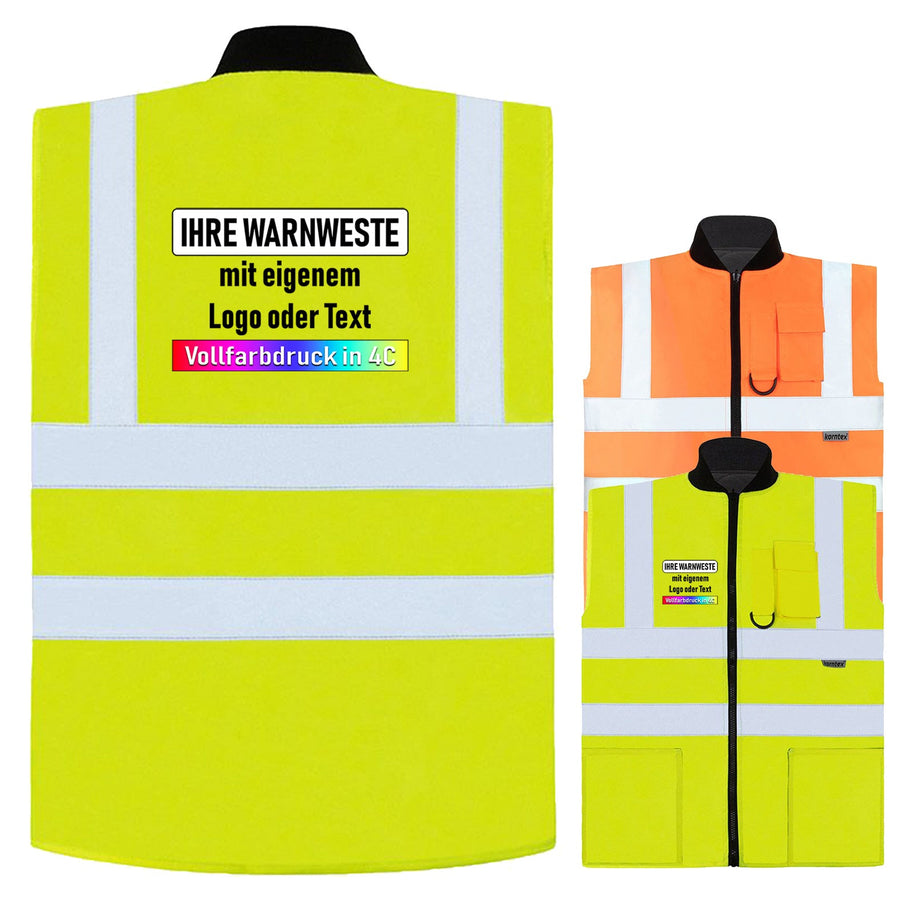 2 in 1 Bodywarmer Ural with reversible hi-vis safety vest and black quilted jacket, customizable with logo or text