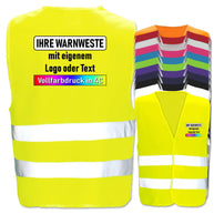 Warnwesten mit zwei Leuchtstreifen in verschiedenen Farben und Größen, individuell bedruckbar, geeignet für Sicherheit und Arbeitskleidung