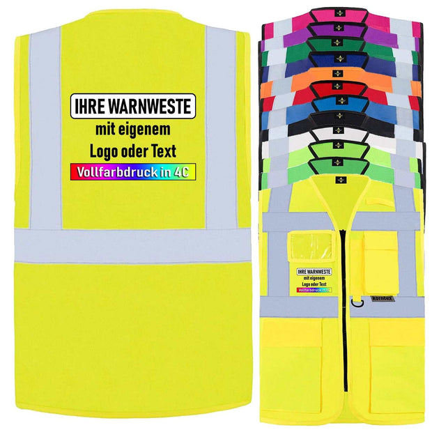 Korntex Multifunktionsweste Berlin mit Reißverschluss, Taschen und Leuchtstreifen in verschiedenen Farben und Größen