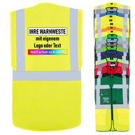 Multifunktionsweste Hamburg mit Reißverschluss, Taschen, Sichtfenster, Leuchtstreifen in verschiedenen Farben und Größen, optional mit individuellem Druck
