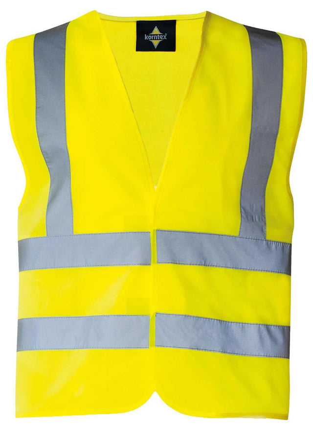 Gelbe Korntex Warnweste mit reflektierenden Schulterstreifen und Klettverschluss, zertifiziert nach EN ISO 20471